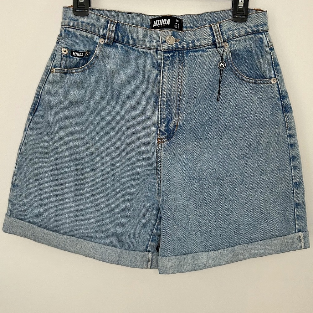 High-Rise Cuffed Light Denim Shorts